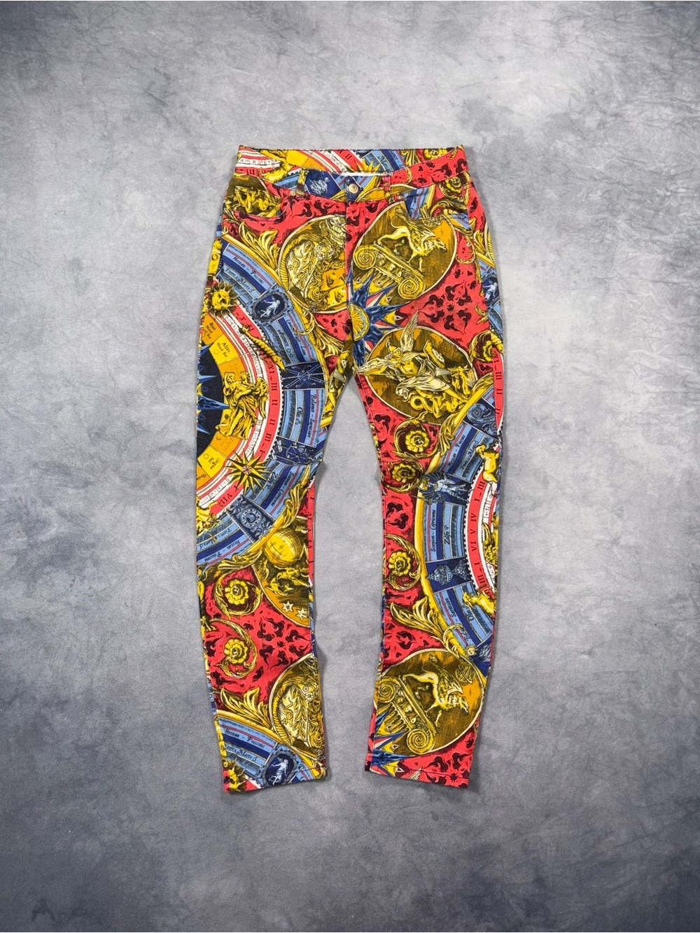 Moschino Couture FW19 Runway Baroque Astrology Zodiac Y2K Multicolor Denim Jeans